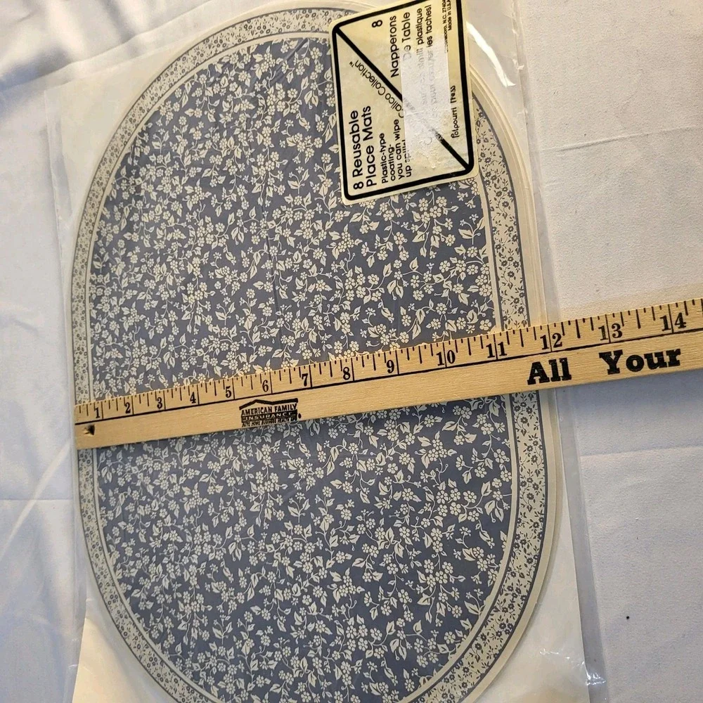 Vtg New Potpourri Press Country Calico 8 Pack Placemats Blue White Grannycore